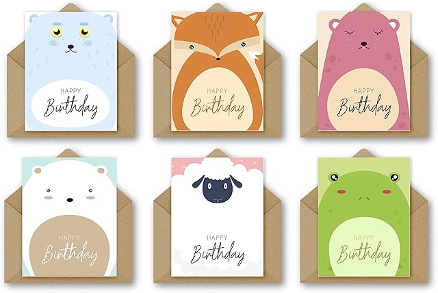 12 Cute "Big animals" Birthday Cards, Great for Kids or Adults