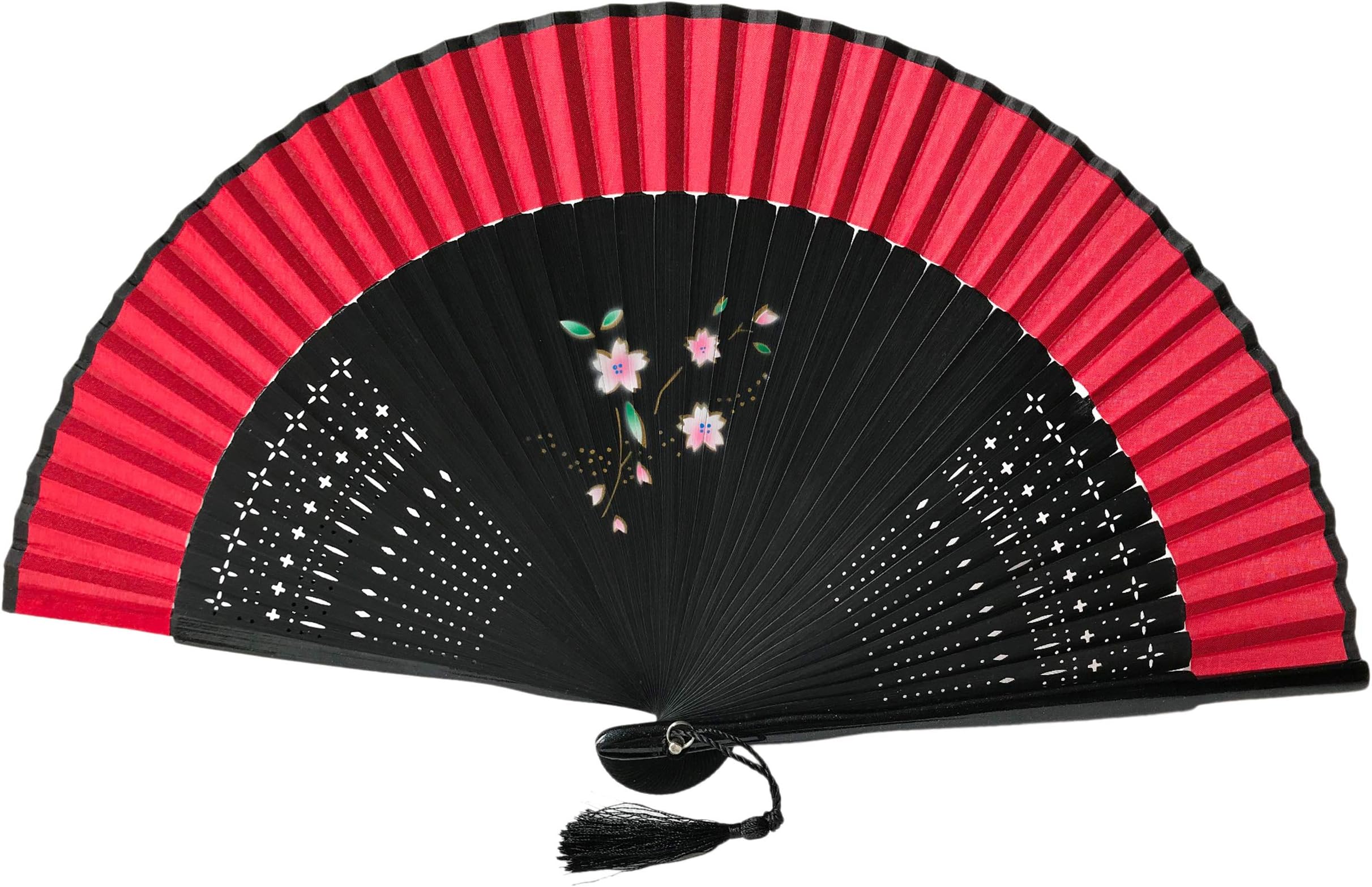 FANSOF.FANS Red bordered Engraved and Painted Hand Fan with Gift Box & pouch HQF14