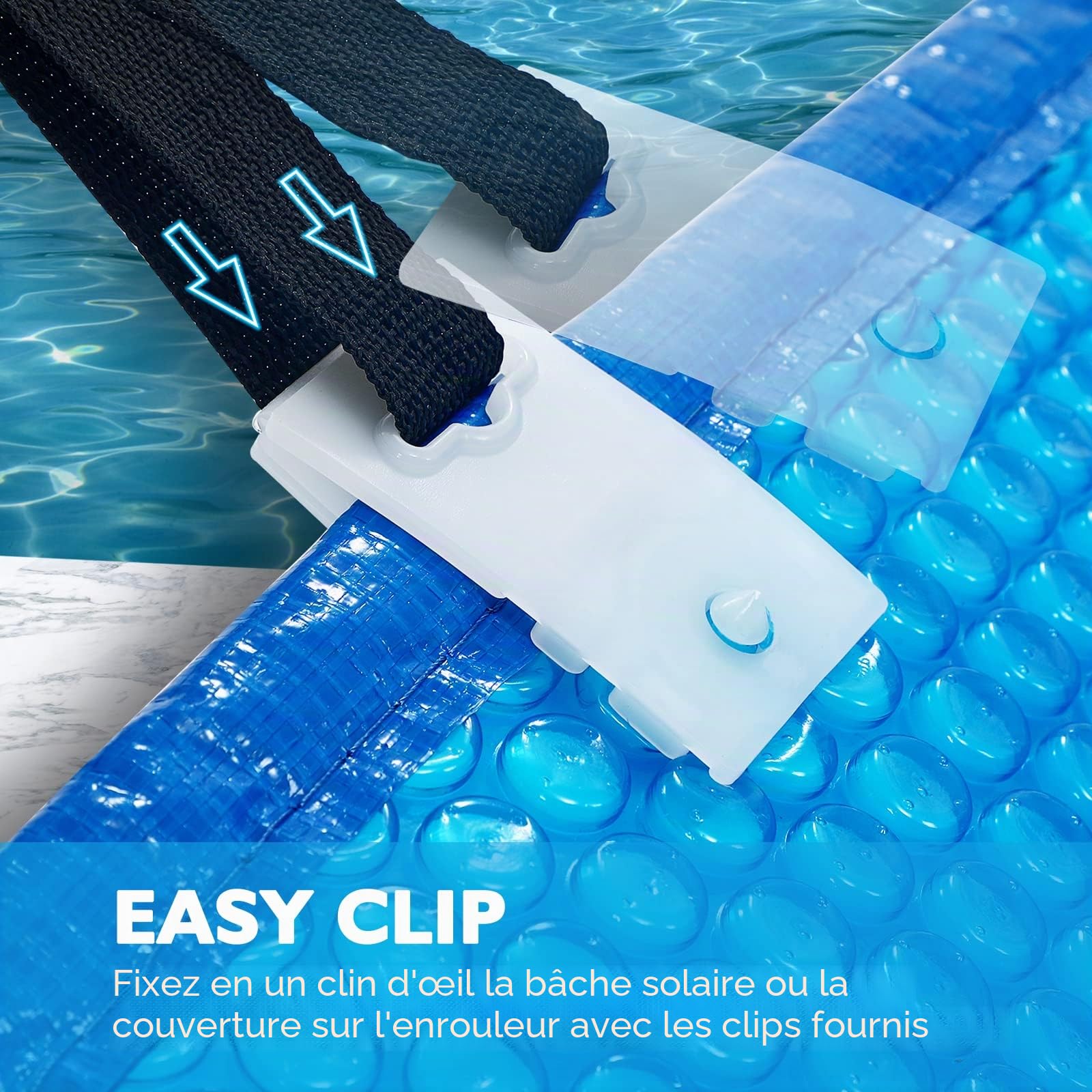 UISEBRT Enrouleur de piscine Systèmes d'enroulement 1,05m - 6,15m pour les bâches de piscine, dispositif d'enroulement pour les enrouleurs de bâches de piscine avec bandes de fixation, système