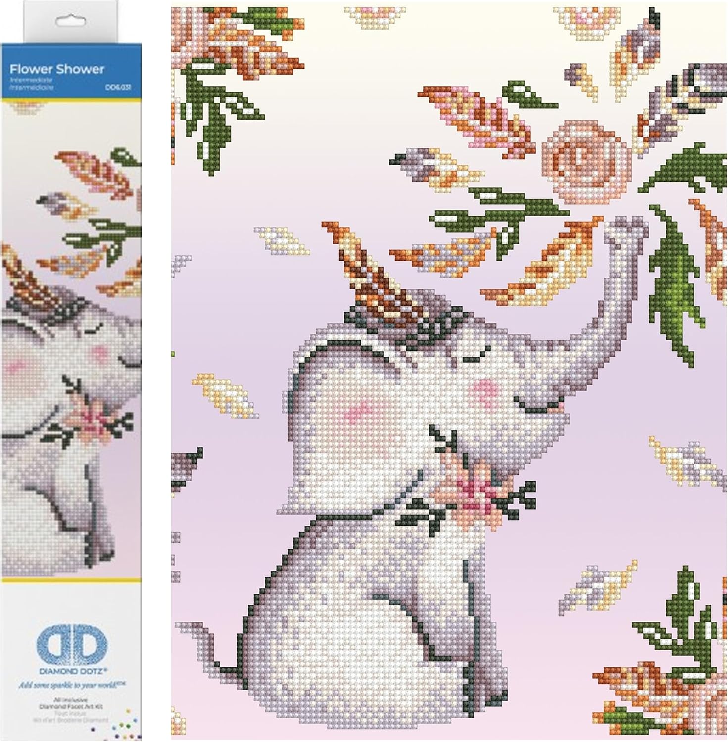 DIAMOND DOTZ Flower Shower Elephant Diamond Painting Kits for Adults - Diamond Art Kits a Relaxing Creative Craft Kit with Dotz Gems 12"x14"