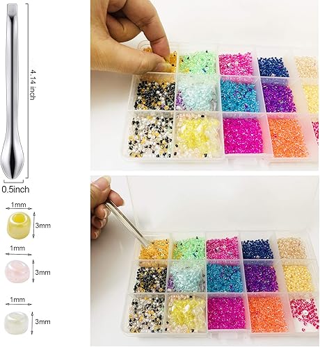 Miniatura 5 de Gocelyn Cuentas de cristal de 0.118 pulgadas para hacer pulseras, collares, colores mezclados, pequeñas cuentas de poni, kit surtido con caja de