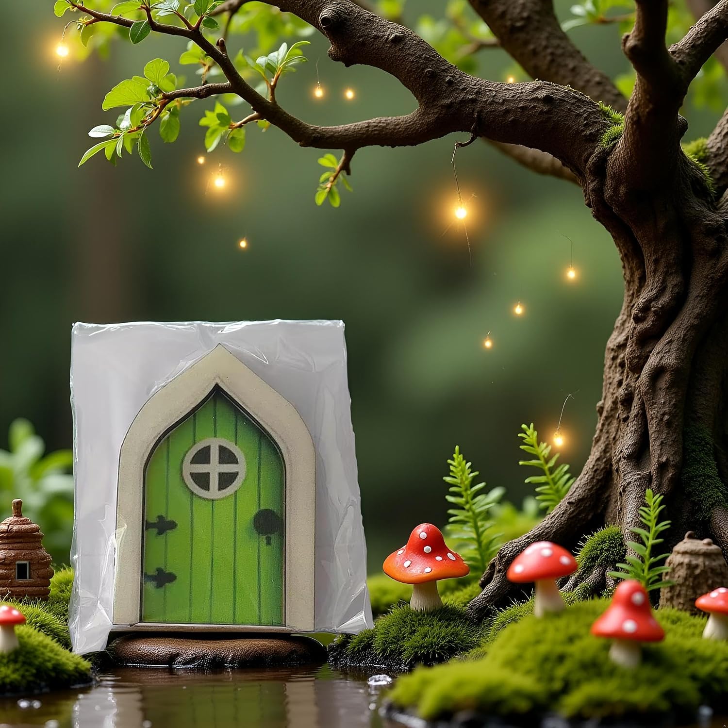 Jinshining Green Streak Mini Fairy Garden Door for Tree, 3D Miniature Fairy Door for Fairytale Tiny House Doors, Bonsai Terrarium Micro Landscape Decoration Accessories Garden Miniatures