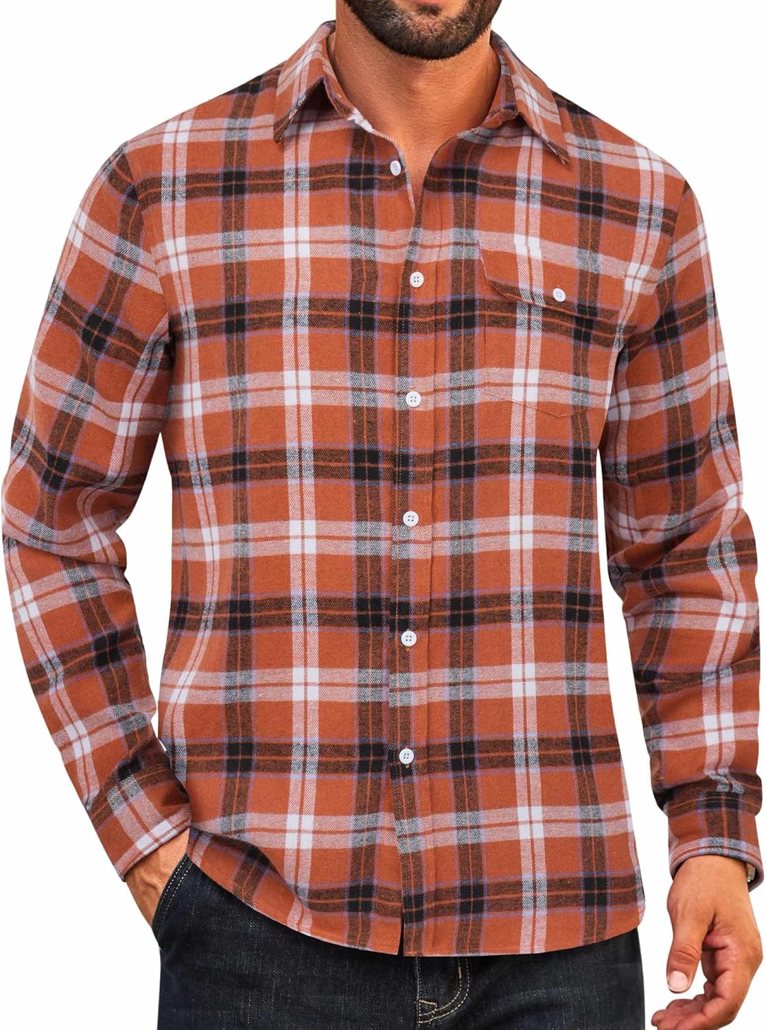 COOFANDY Mens Flannel Plaid Shirts Long Sleeve Casual Button Down Cotton Shirt with Pocket