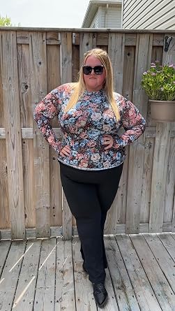 FOREYOND Plus Size Floral Mesh Mock Neck Long Sleeve Sheer Going Out Tops