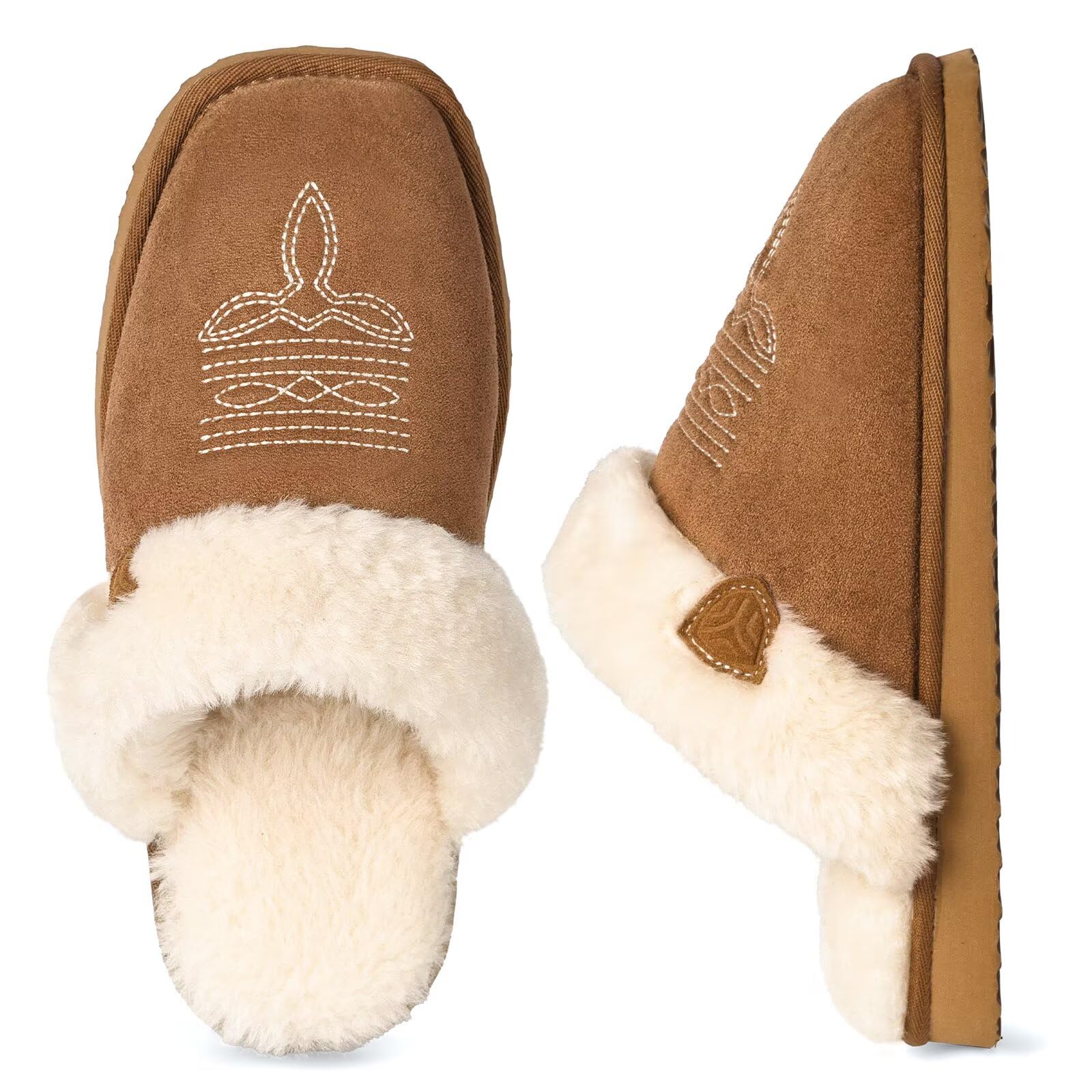 LBF Fuzzy Western Slippers for Women Comfy Winter Fluffy House Cowgirl Boot Slippers with Memory Foam Indoor Outdoor