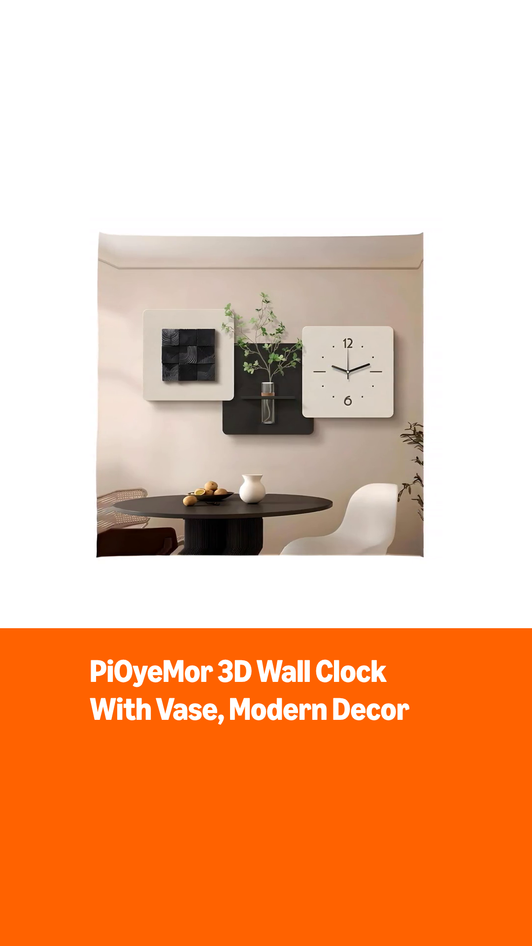 Reloj de pared decorativo 3D con florero y arte de pared miniatura 7