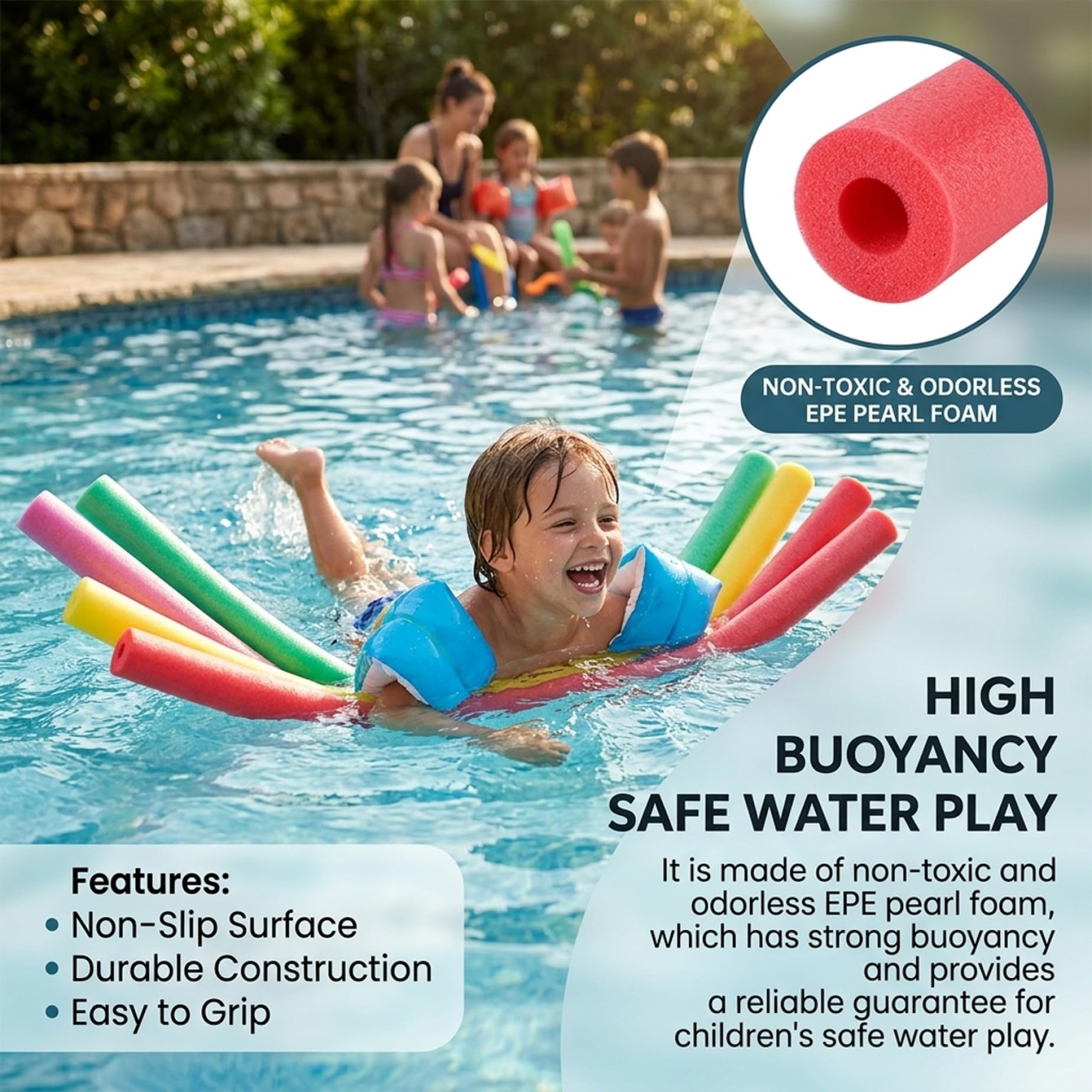 6er-Pack Poolnudeln aus Schaumstoff – 59-Zoll-Schwimmnudeln für Wasserspiele und Poolschwimmer, 6 Farben