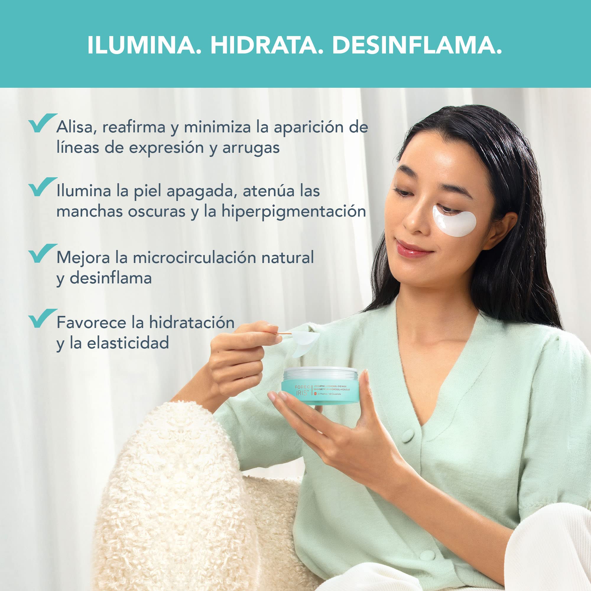 FOREO IRIS Parches Ojos com Colageno - Contorno de Ojos Antiojeras - Vitamina B, Vitamina C y Vitamina E - Retinol - Antiojeras Mujer - Hidratante - Vegano - 60 Parches Ojos Bolsas y Ojeras