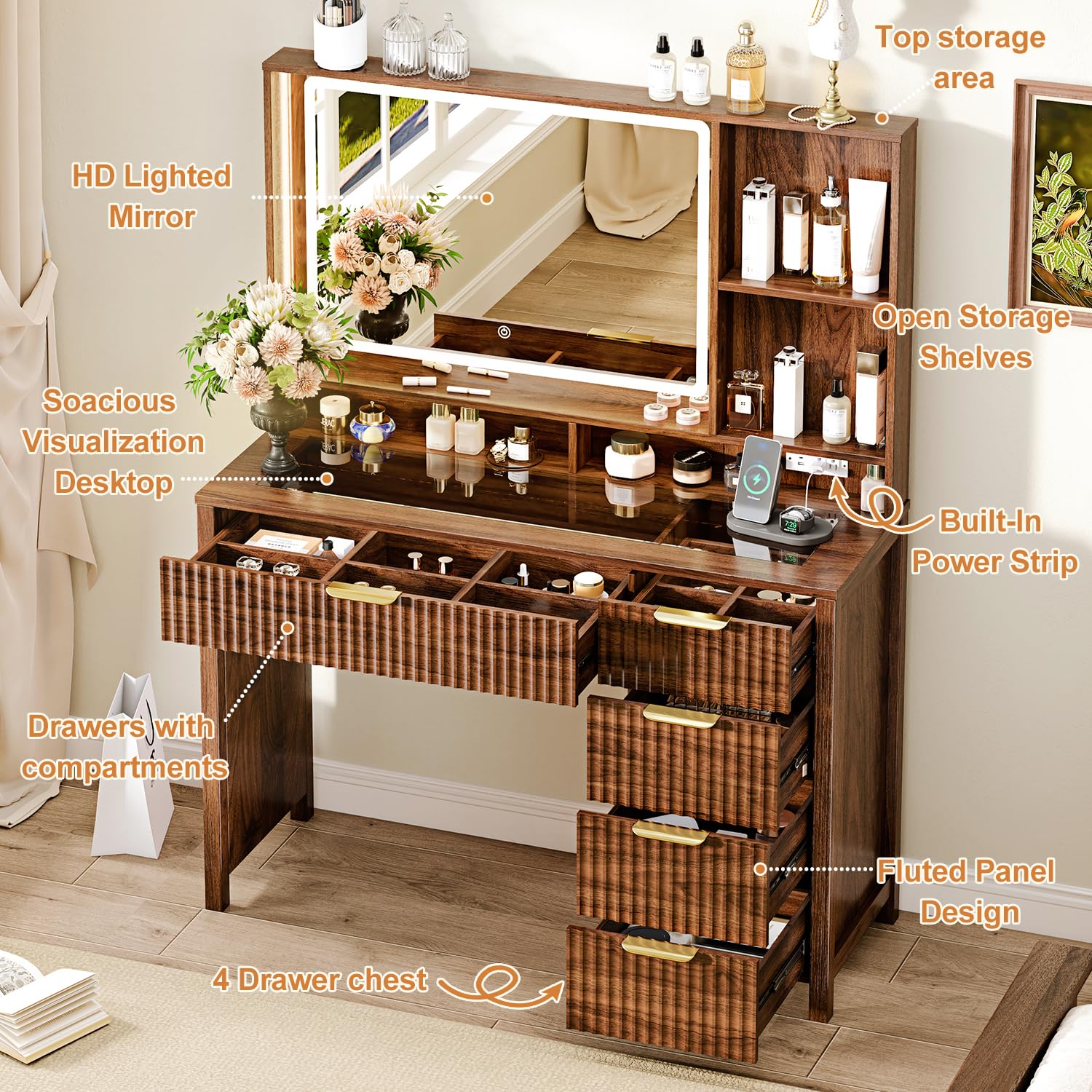 Condition photo showing Good Condition for arulvmrn makeup vanity desk with mirror and lightszt- box1/2