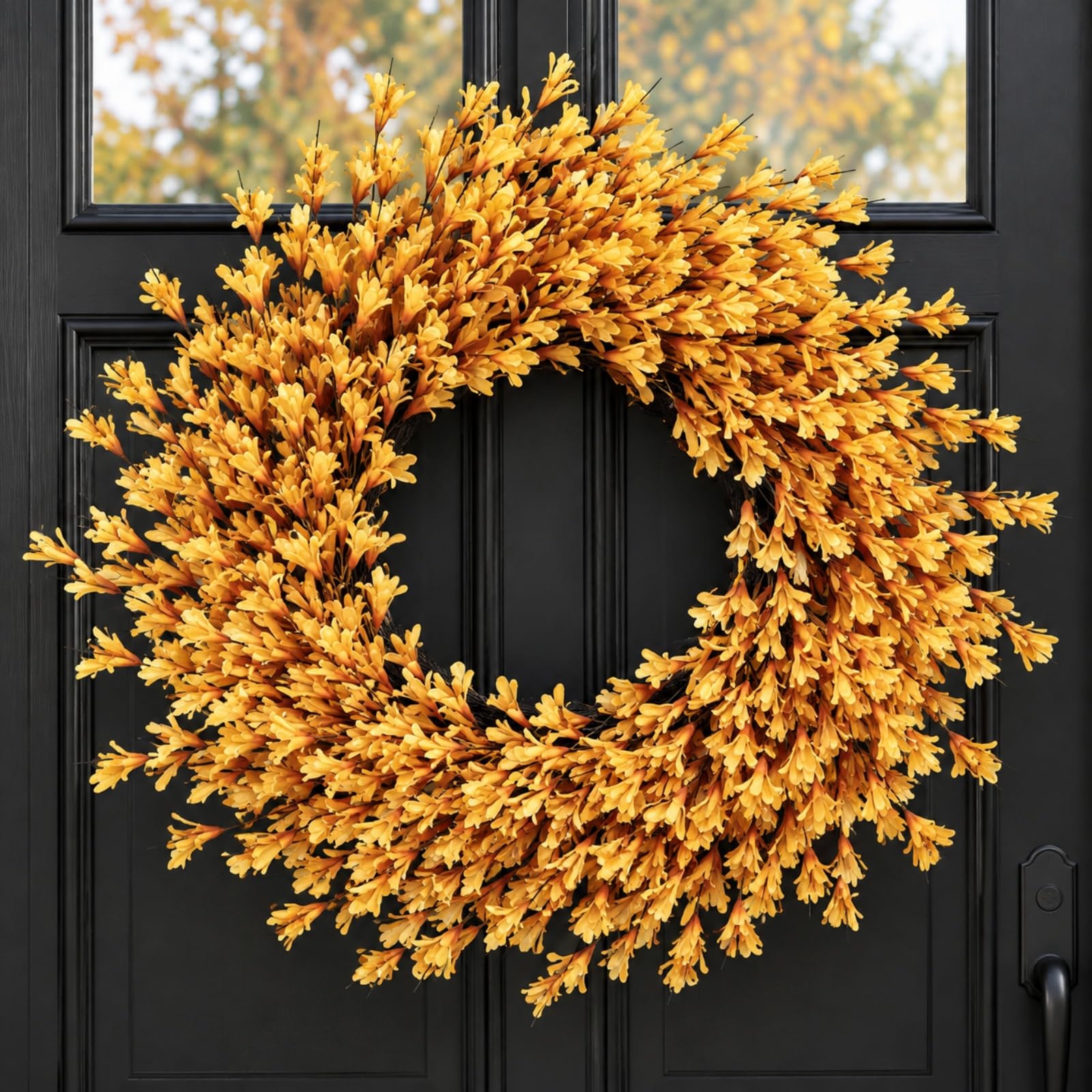 Zythrem 66cm Autumn Wreath for Front Door Large Artificial Harvest Festival Wreath with Forsythia Flowers 26in Fall Door Wreath for Halloween Thanksgiving Indoor Outdoor Farmhouse Decor
