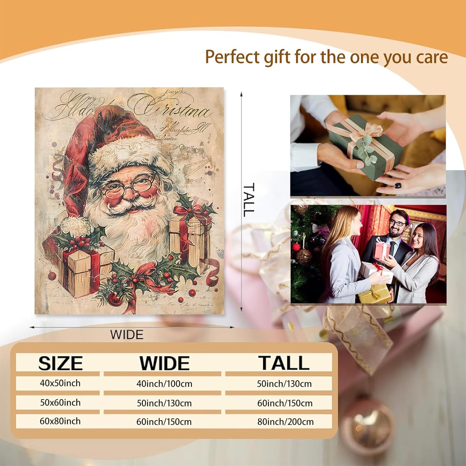 Vintage Santa Claus Blanket Gifts for Women Adults Girls Kids, Christmas Flannel Blankets for Bedroom, Camping, Couch, Room Decor, Fuzzy Warm Soft Cozy 50 x 60 in