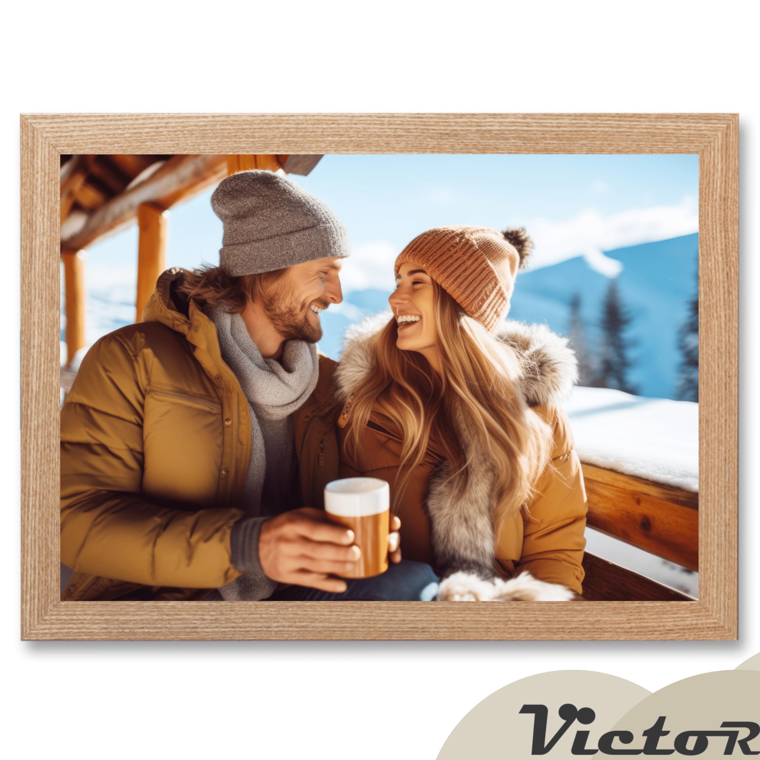 VictoR Bilderrahmen Dix 3er Set 21x30 cm (A4) in beige - moderner Holzrahmen mit bruchsicherem Acrylglas - Bilderrahmen A4 beige - Fotorahmen Holz