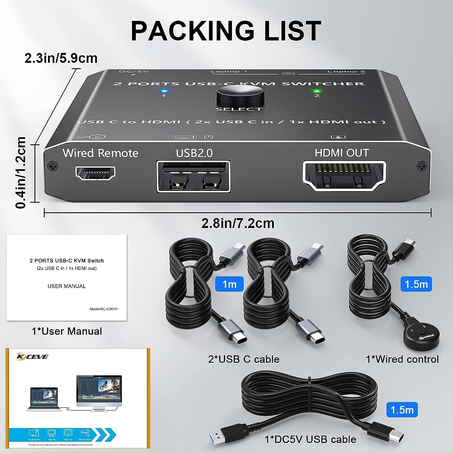 Amazon.co.jp: KCEVE USB C to HDMI KVMスイッチ 4K@60Hz 2入力1出力