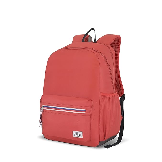 American Tourister Carter, 28L Volume College and Office 4 Compartment Laptop Backpack with Front Organizer and Spacious Interiors for Unisex - Coral Red
