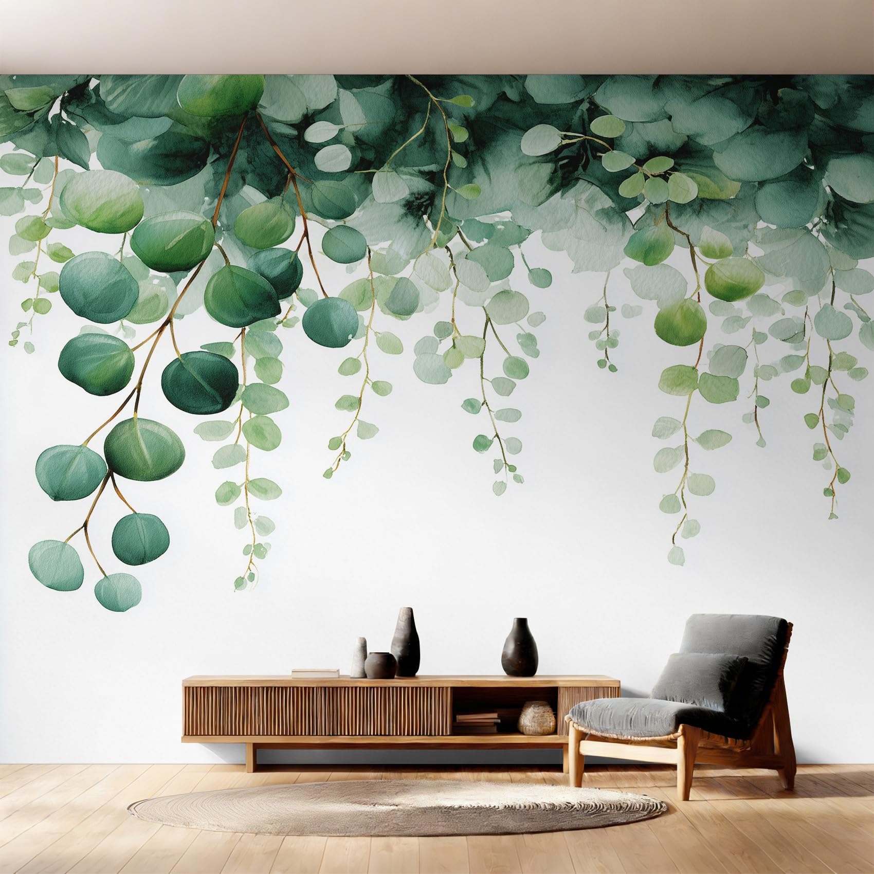 Papier Peint Eucalyptus Panoramique 416x254cm Intissé Feuilles Vertes
