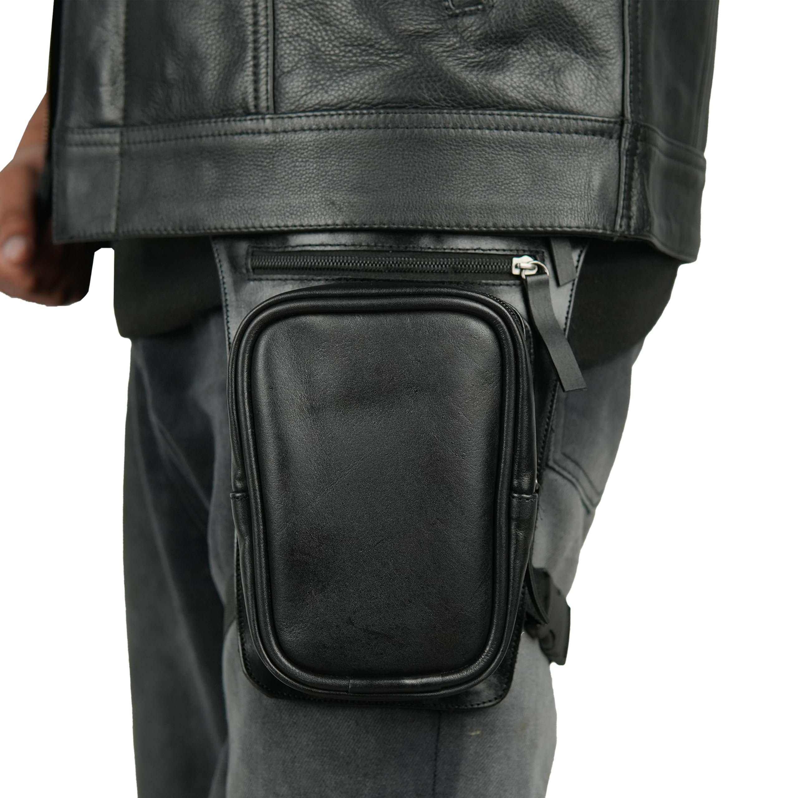 Leatherick Borsa da gamba in pelle - Pelle bovina anilina con cinghie regolabili, design multitasche e chiusure con cerniera