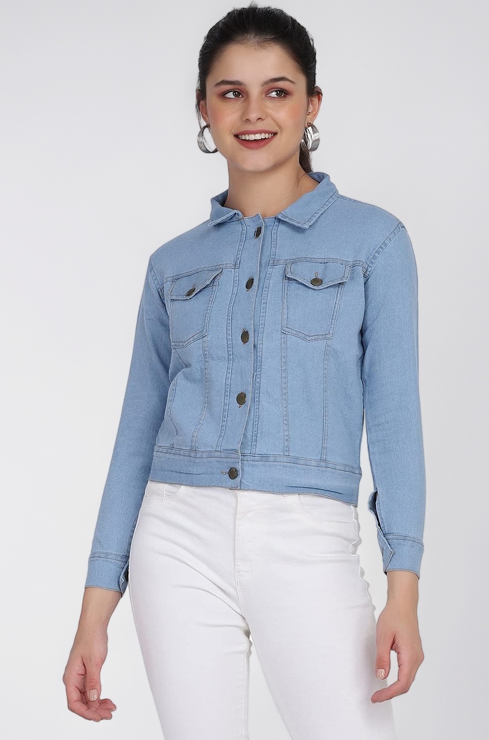 Solid Women Regular Denim Jacket | Button Down Women's Jackets