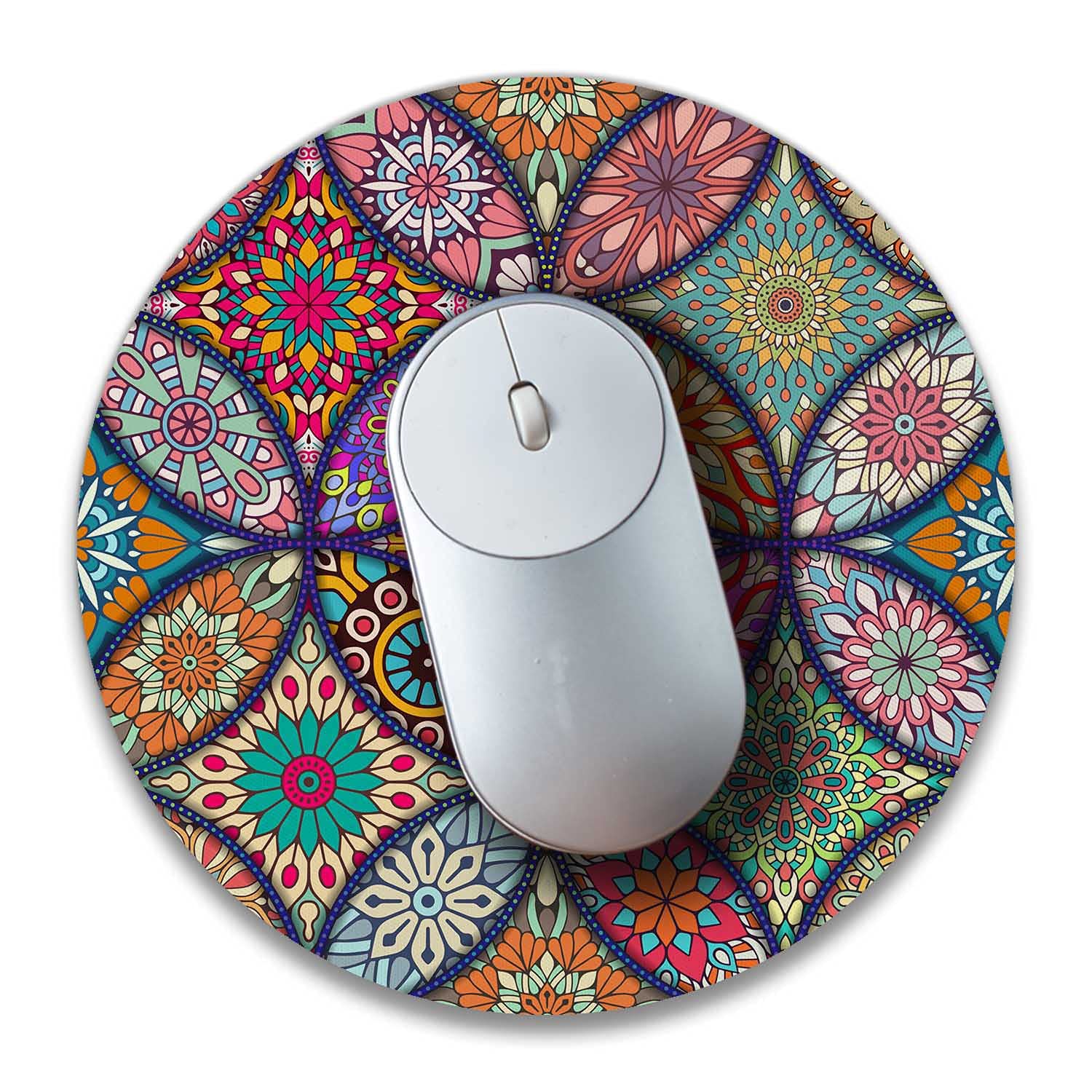 Yeuss Mandala Rond Tampon, Cute Tapis De Souris Avec Design, Base En Caoutchouc Antidérapante Mouse Pad, Bureau Pour Femmes Souris Tampon, Petite