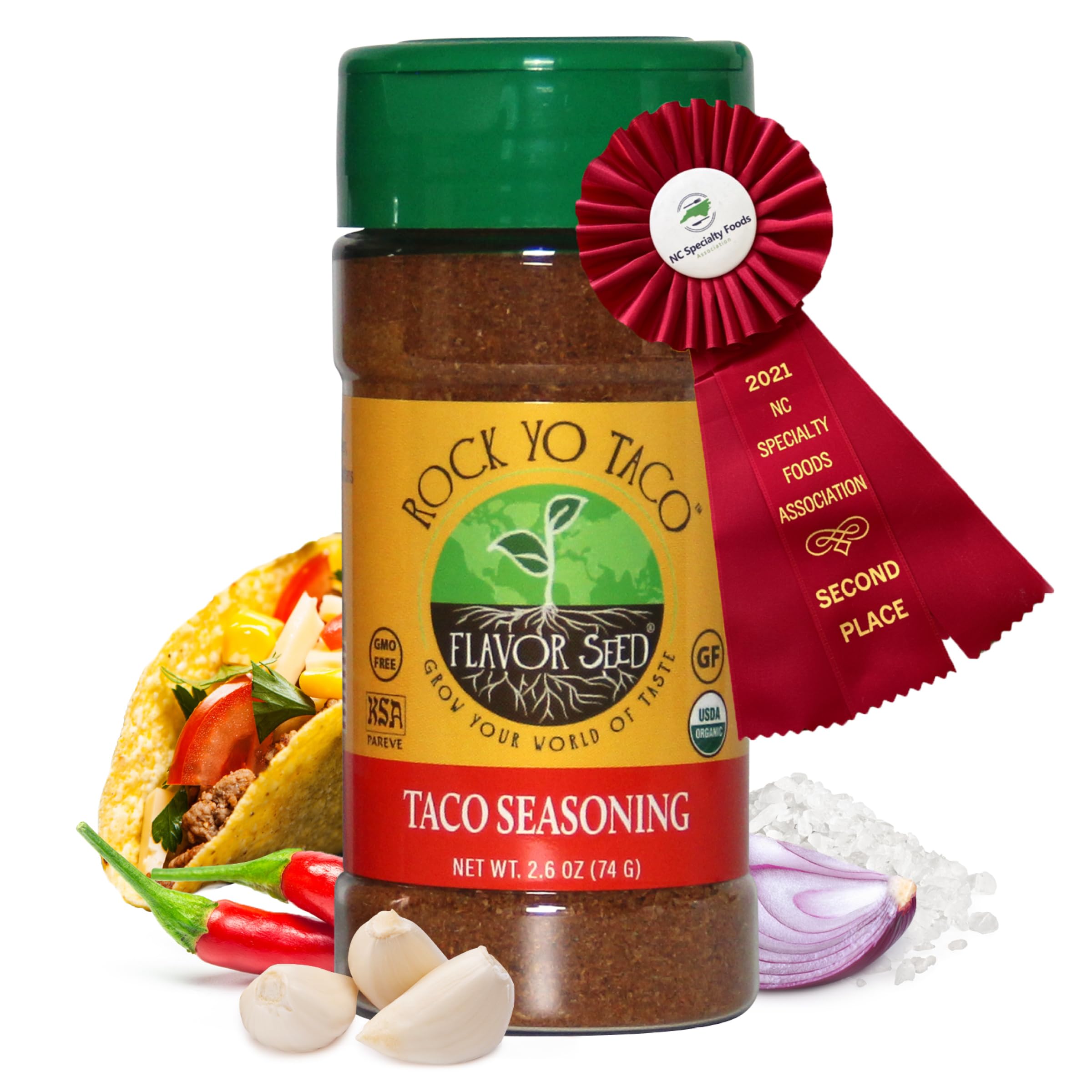 Flavor Seed Rock Yo Taco, Gluten Free Organic Taco Seasoning Mix, Mexican Seasoning, Popcorn Topping, Mild Gourmet Spice Blend for Cooking, Grilling & Dips. No Preservatives, 2.6 oz Shaker Jar