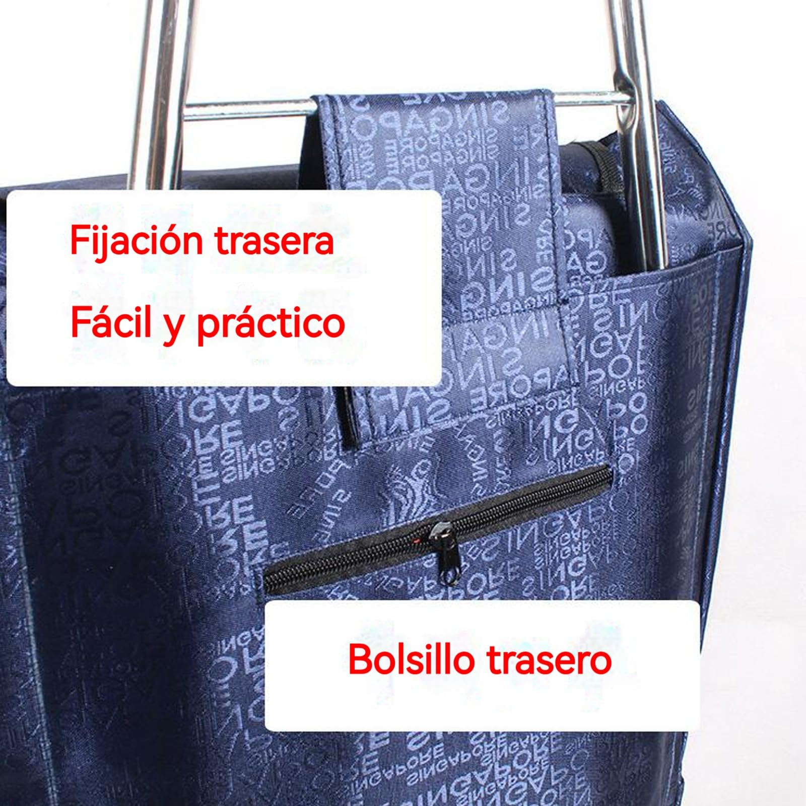 Bolsa de Repuesto para Carrito de Compras 72L, Bolsa Carro Compra, Tela Oxford Repelente al Agua con Bolsillo Lateral, 37.5x28.5x67 cm, Compatible con Carros Plegables