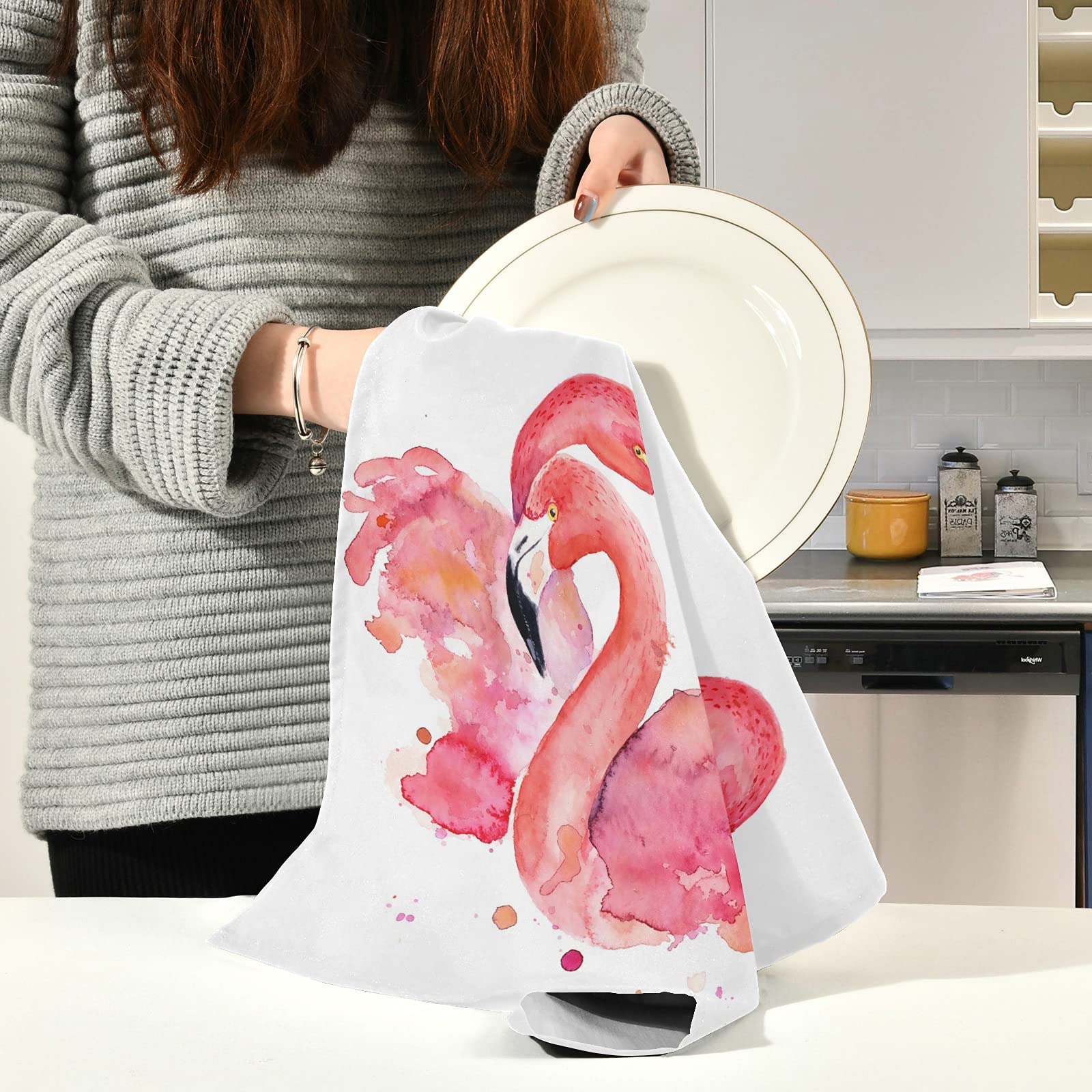 Aquarell Flamingo Geschirrtücher 2er-Set – 45,7 X 71,1 Cm, Saugfähig & Maschinenwaschbar