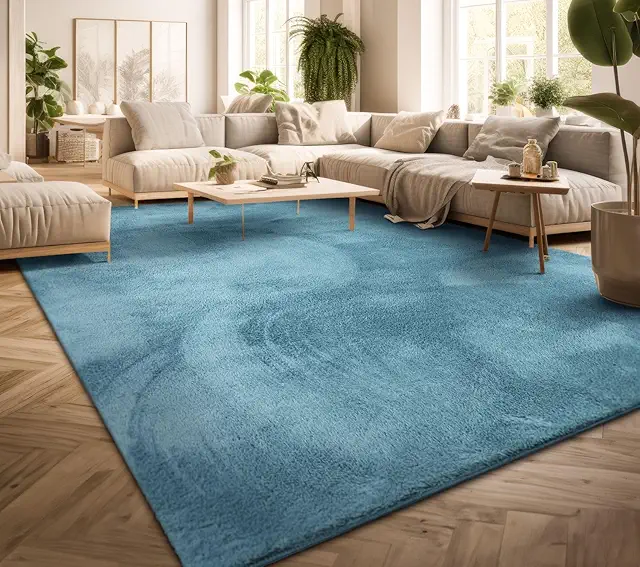 Tapis Bleu Clair Turquoise Moderne 160x220 cm - Salon Poil Ras Lavable