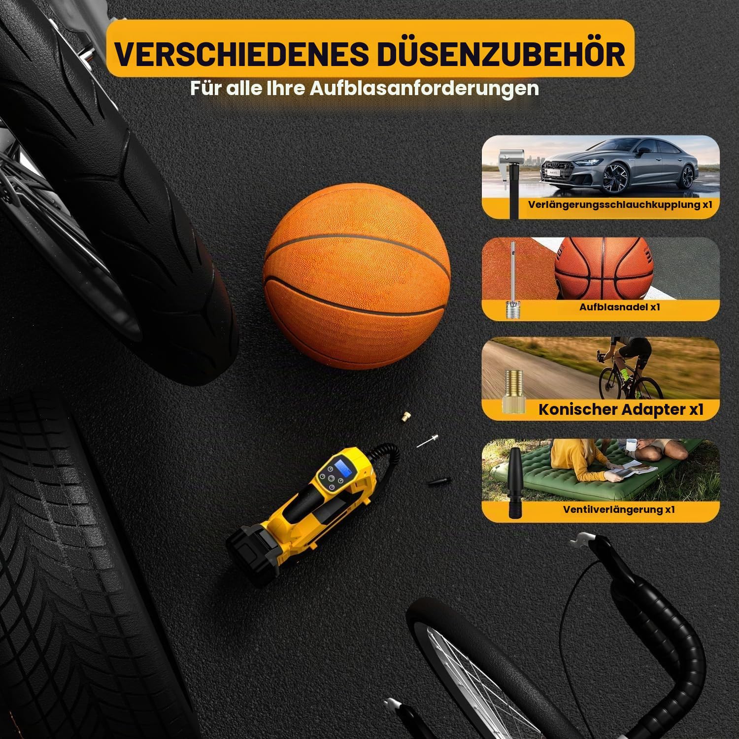 Akku-Kompressor für DeWalt 18V Akku (ohne Akku), Tragbare LED-Licht Handheld Luftpumpe mit digitalem Manometer, Elektrische Luftkompressor für Autos, Motorräder, Fahrräder, Sportbälle