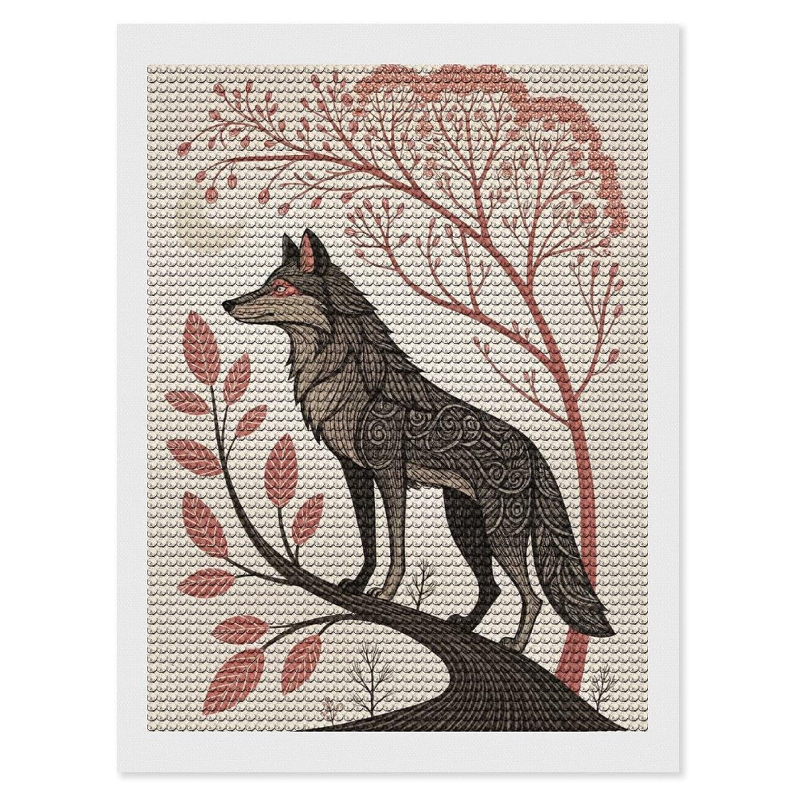Junmoney Stylized Wolf on A Branch Diamond Painting Set 12"x16", Holiday Gift Idea, for Creative Relaxation, Fun Craft Experience, Vintage Style Decor