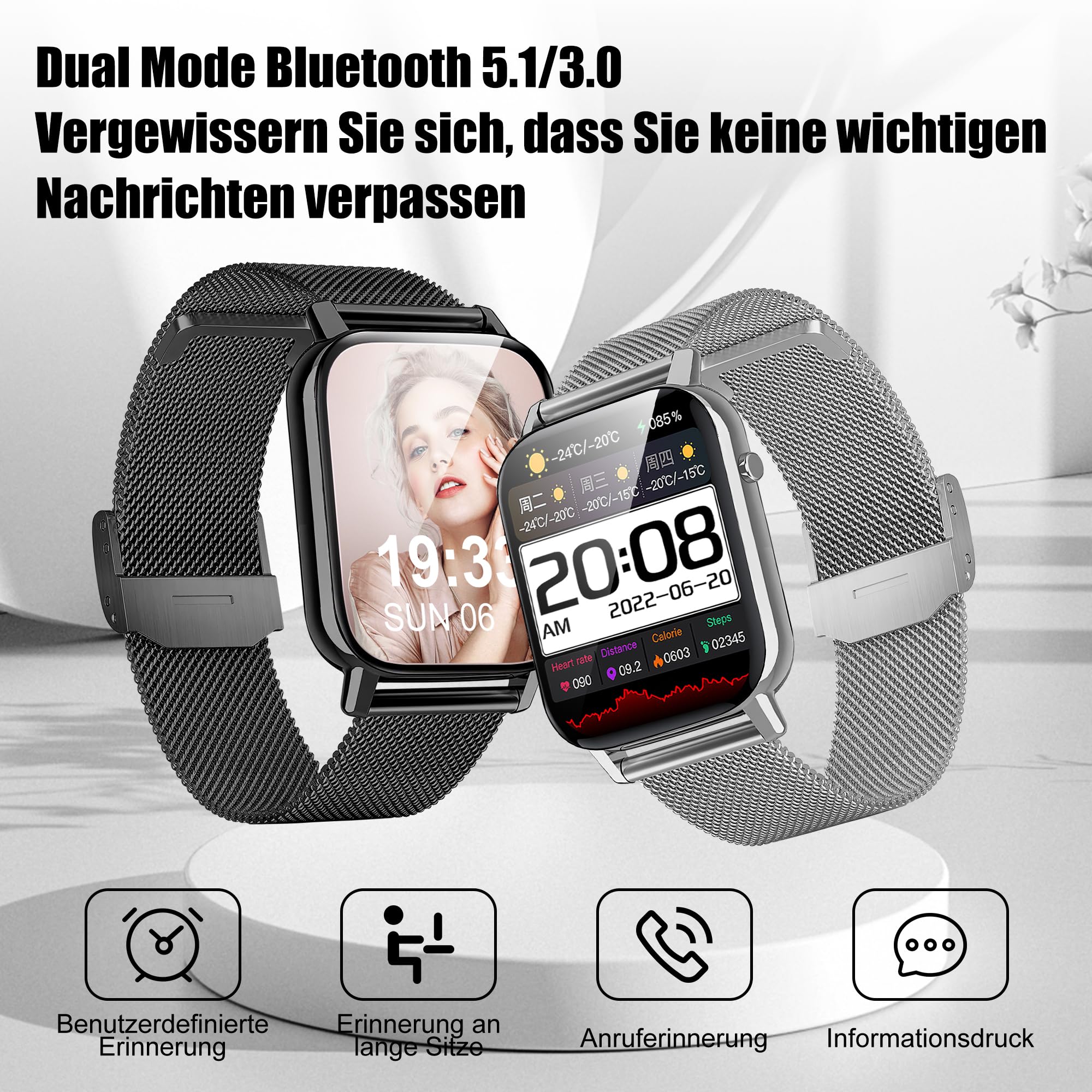 Tisoutec Smartwatch Damen Herren - Fitnessuhr Mit Telefonfunktion & 1.39 AMOLED Display