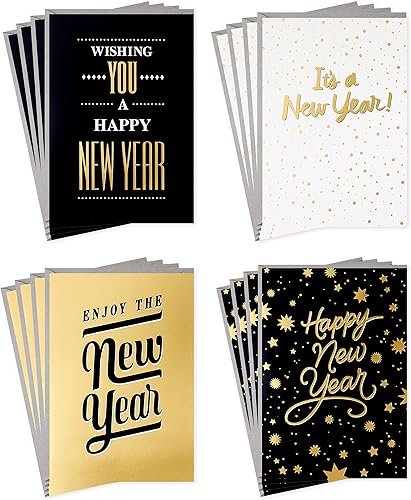 Hallmark Surtido de tarjetas de Año Nuevo, feliz año nuevo (4 diseños, 16 tarjetas y sobres)