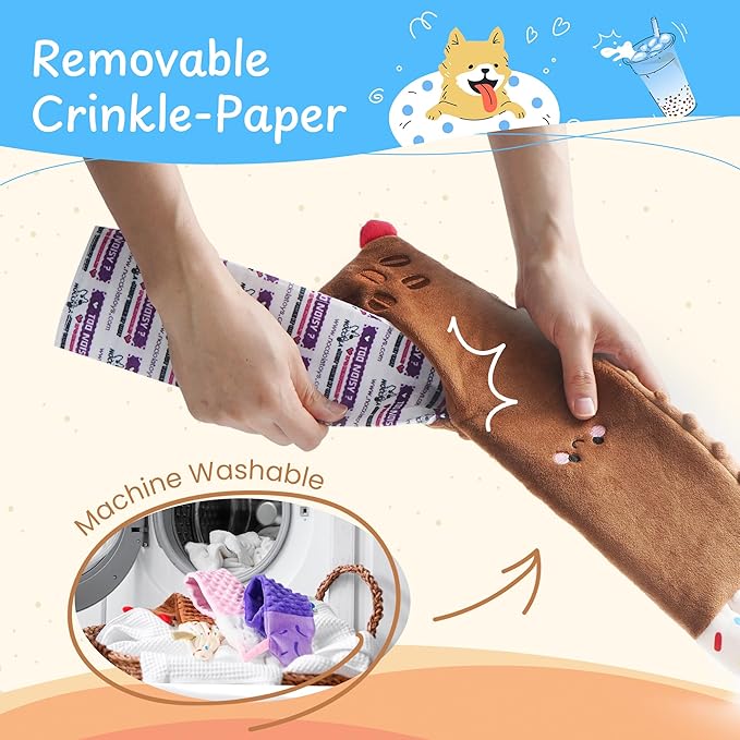 3 Pcs No Stuffing Dog Toys for Aggressive Chewers, Removable Crinkle Squeaky Durable Small Dog Tug Toy Summer Drinks Theme, Bottle Insert Fun Puppy Toys to Keep Them Busy