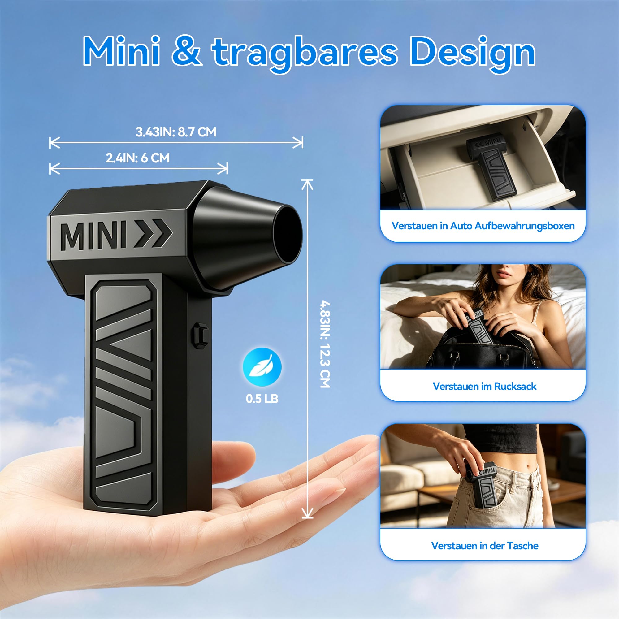 Mini soplador de batería, soplador de mano, 105000 rpm, 4 niveles, pequeño soplador de aire comprimido con luz LED, soplador de polvo eléctrico con carga rápida, inalámbrico para barbacoa, PC, teclado
