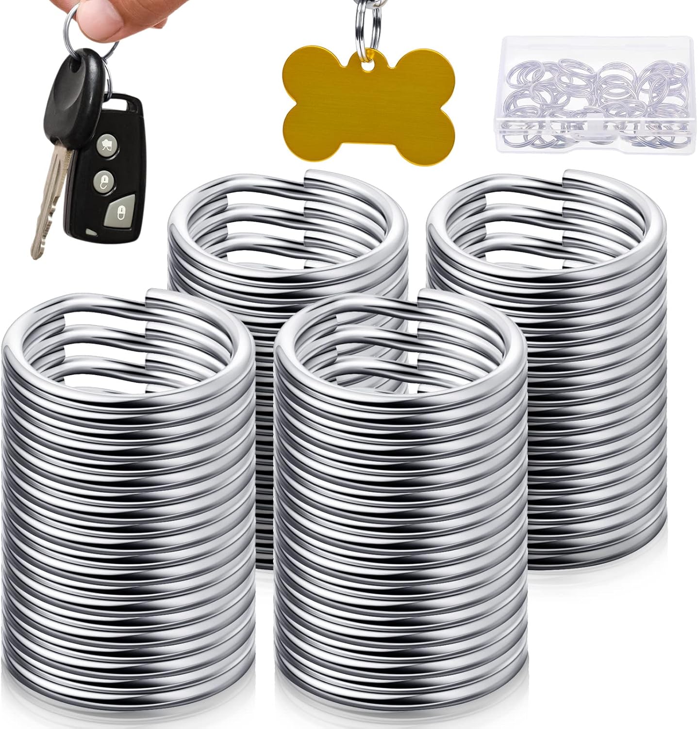 40 Pcs 15 mm Flat Split Key Ring Circular Keychain Hoops Silver Keyring