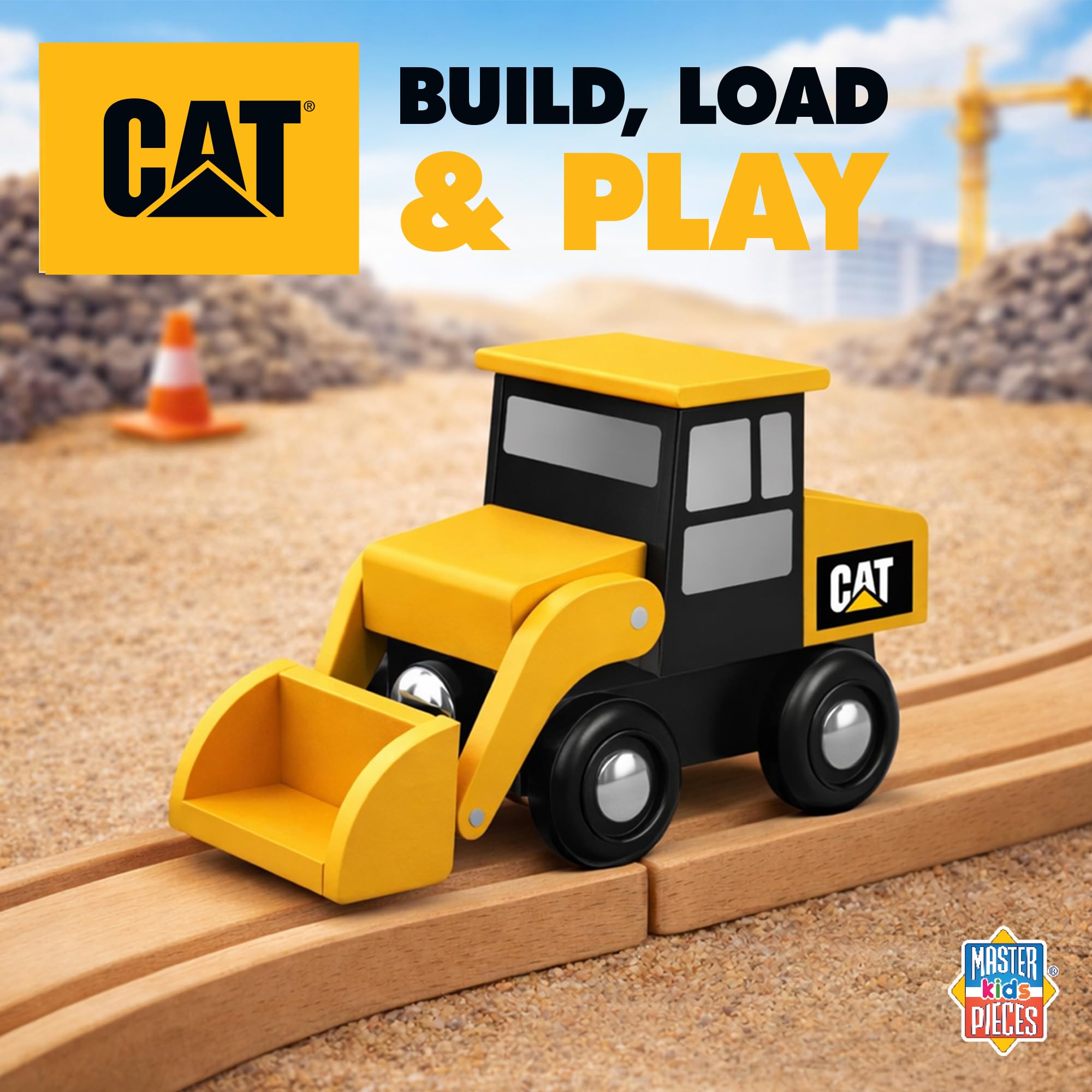 Masterpieces Trenino in legno – Caterpillar Loader – Giocattolo per giovani con licenza ufficiale