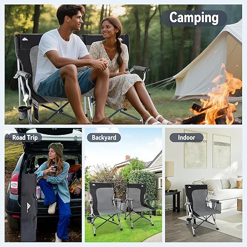 Miniatura 7 de Ablazer Paquete de 2 sillas de camping para adultos, soporta sillas de césped de 350 libras con soporte para tazas y bolsa enfriadora, sillas