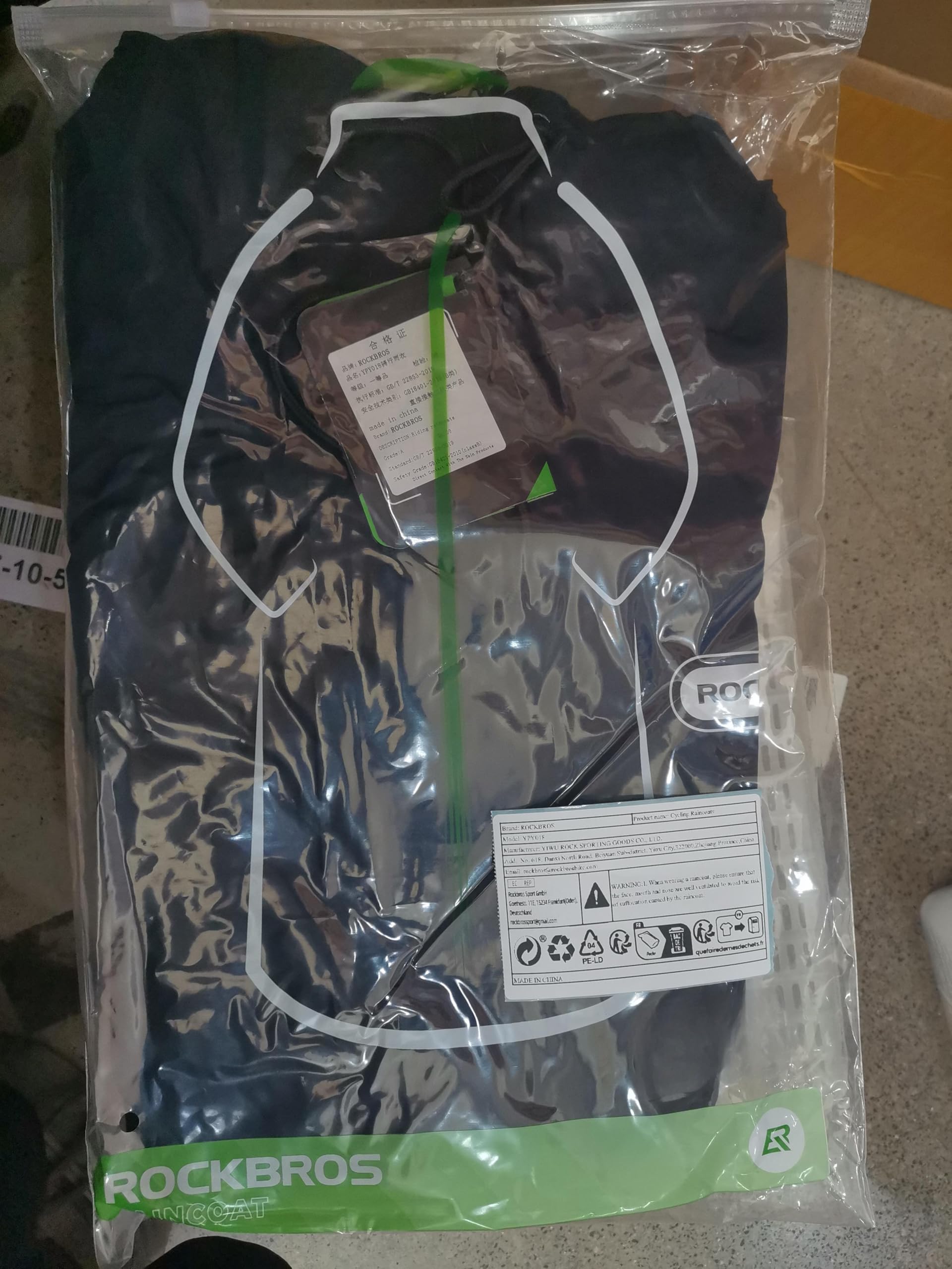 ROCKBROS Veste de Pluie Unisexe Homme Femme Longue Léger avec Pantalon de Pluie, Manteau à Capuche Imperméable pour Sports d'extérieur, Noir M-4XL