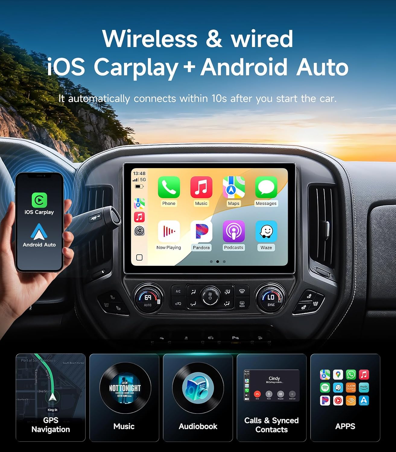 11.5" Car Stereo Radio for Chevy Silverado & GMC Sierra 2014-2018 - Wireless CarPlay Android Auto 5G WiFi GPS Navigation Bluetooth FM/SWC Touchscreen 1080P Backup Camera