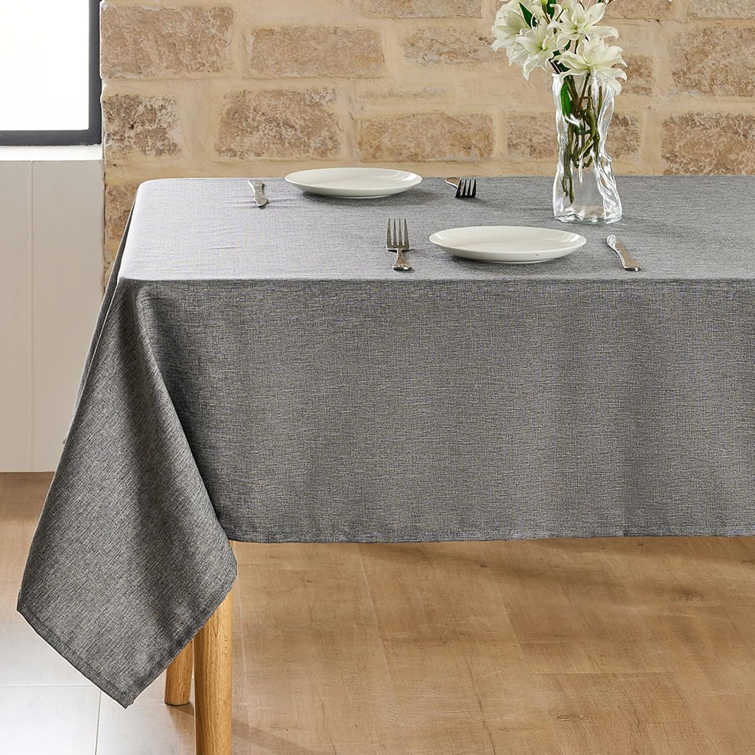 OpifeTela Rectangular Linen-Textured Tablecloth, Waterproof, Stain-Resistant, Suitable for Dining Rooms, Kitchens, Parties, picnics, and Other Occasions. Machine Washable (Khaki, 102″x 52″)