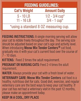 Meow Mix Tender Centers, Dry Cat Food, Beef & Salmon Flavors, 4 Bags