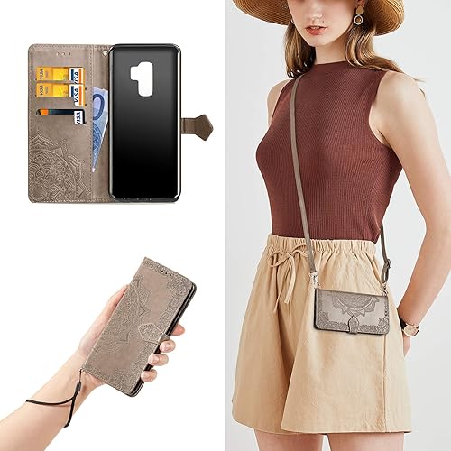 Miniatura 9 de QLTYPRI Funda para Samsung Galaxy S10 Plus, funda cruzada para teléfono con ranura para tarjetas, correa para muñeca, bonito patrón de mandala con