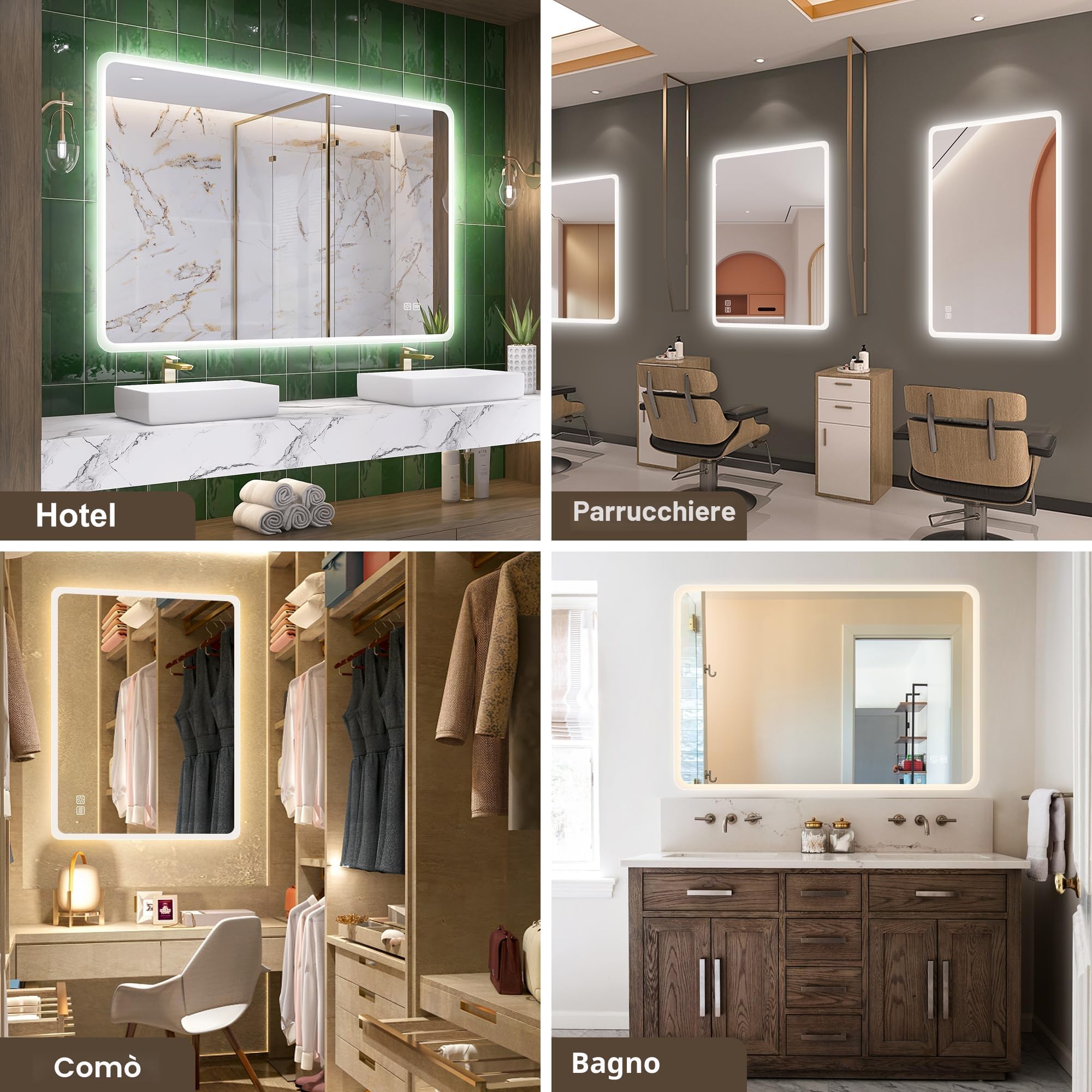 STARLEAD Specchio-Bagno-con-Luce 100x70 cm, Specchio-Bagno-LED con Antifog, 3 Colori Luce, Dimmerabile, IP44 Vetro Temperato HD Specchiera-Bagno, Funzione Memoria, Orizzontale/Verticale
