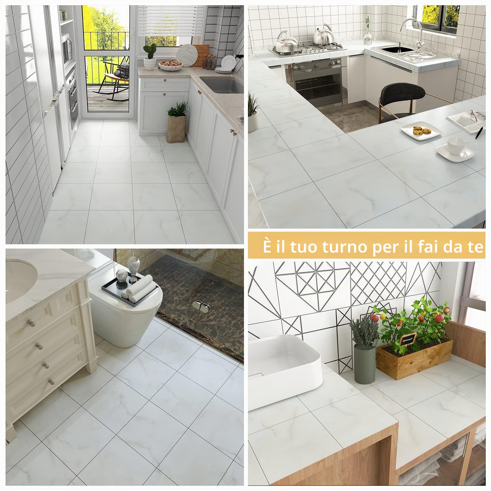 VEELIKE PVC Adesivo Pavimento Marmo Bianco Grigio Piastrelle Adesive Pavimento Bagno Impermeabile Piastrelle Adesive Cucina Pavimenti PVC Adesivi Camera da Letto Garage 1.5mm 30cm×30cm 24 Pezzi