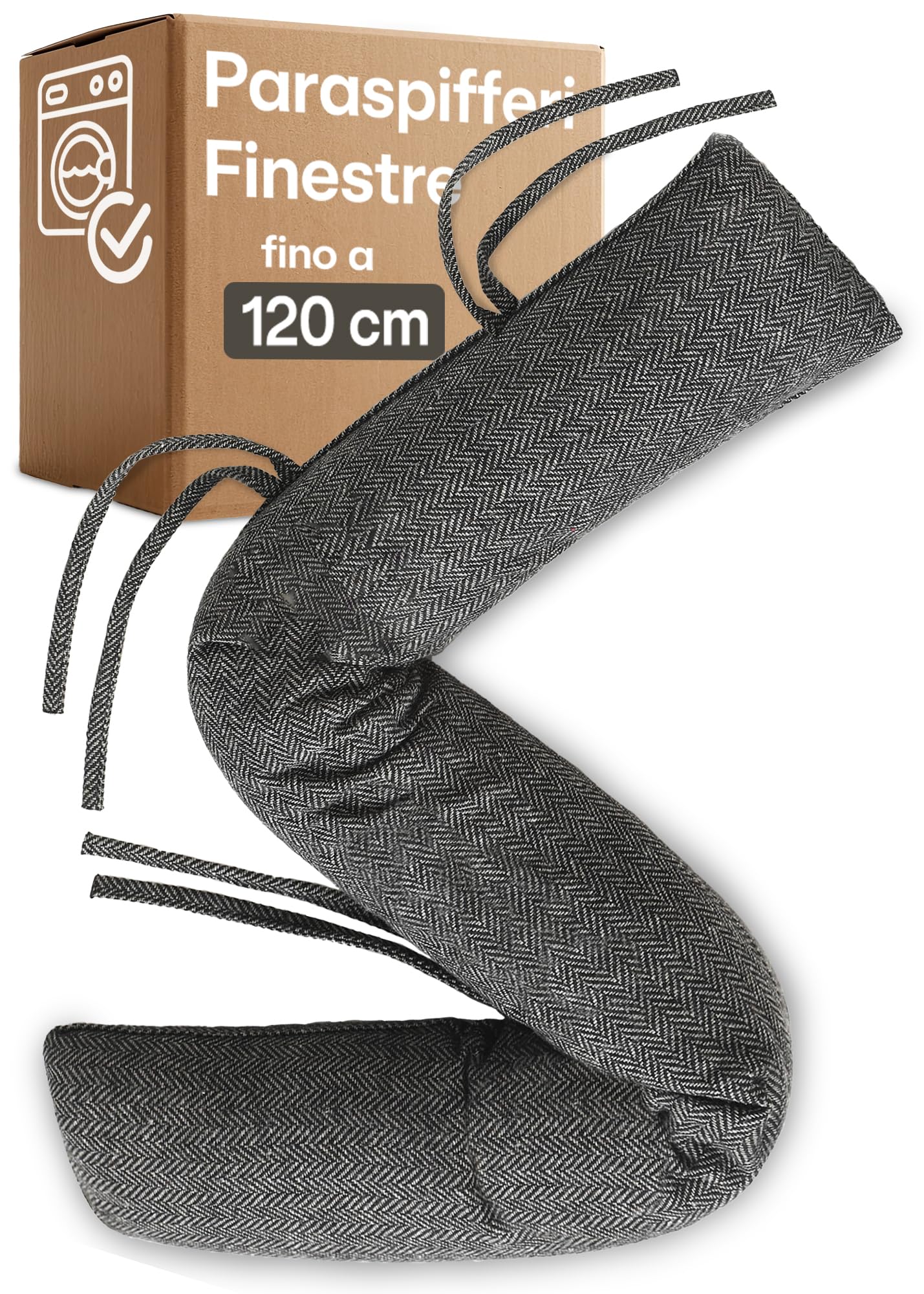 Praknu Paraspifferi Isolante per Porte e Finestre fino a 120 cm - Lavabile - Risparmio Energetico - Extra Lungo e Pesante - Grigio