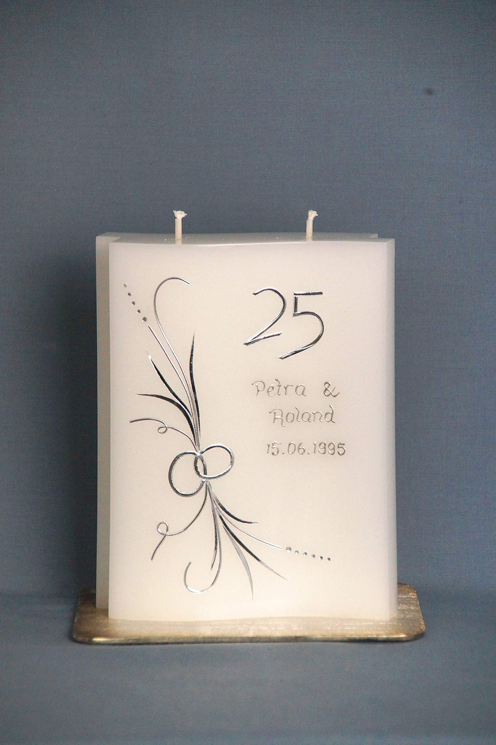 Hochzeitskerze Kerze zur Silbernen Hochzeit ; inkl. Namen und Datum, J 31