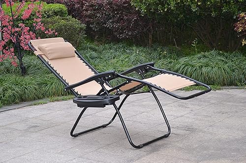 Miniatura 2 de BTEXPERT Sillas de malla de acero ajustables de gravedad cero, para patio al aire libre, reclinables, playa, patio, jardín con bandeja de utilidad y