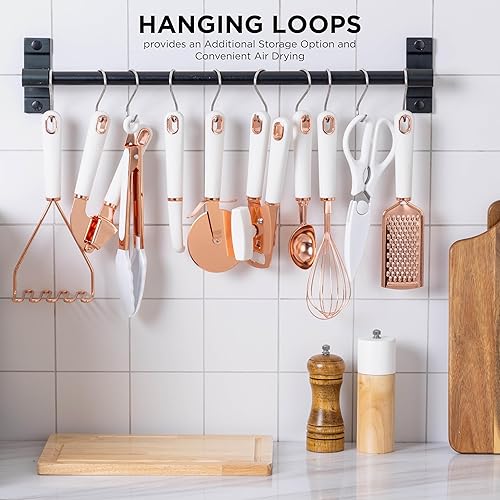 Miniatura 5 de COOK WITH COLOR Juego de utensilios de cocina de acero inoxidable chapado en cobre con asas suaves al tacto, blanco cobre, 10 piezas