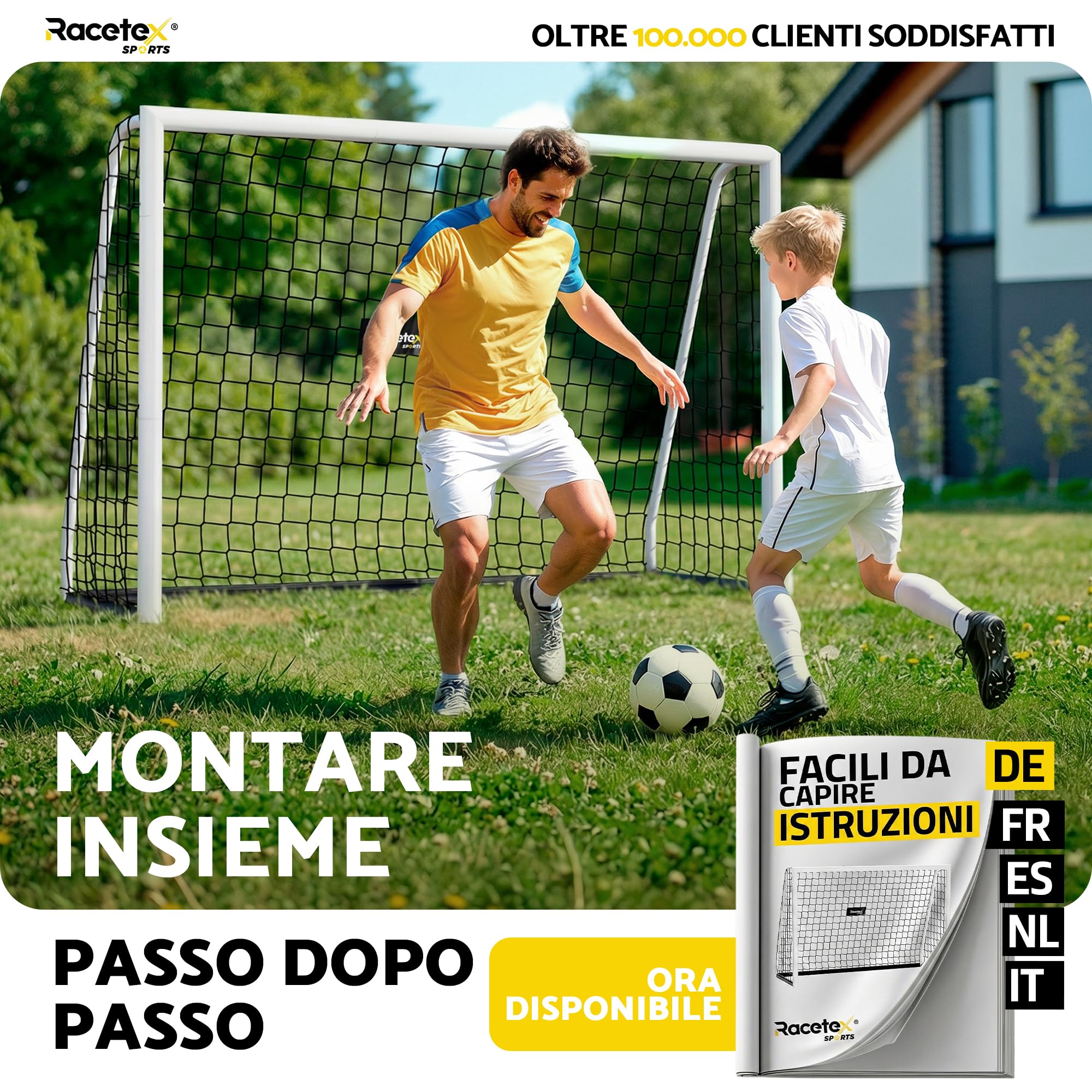 Racetex Porta da calcio per giardino, bambini e adulti [ENORM ROBUST] – Porta da calcio per bambini con robusto telaio in acciaio inox – Porta da calcio con ancoraggio a terra in acciaio inox – La