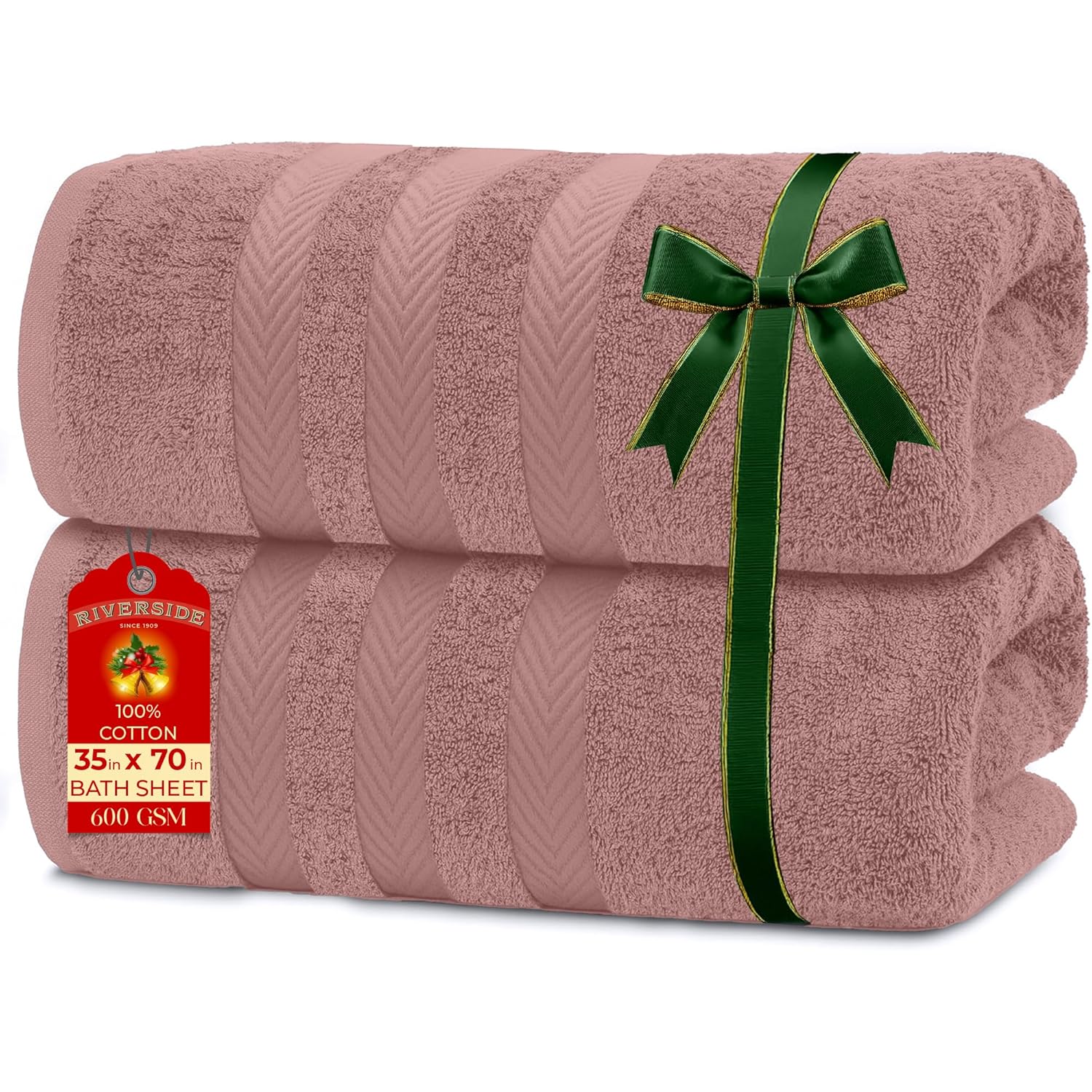 RIVERSIDE Pack of 2 Extra Large Bath Sheets 35 x 70 Inches - 100 Ring Spun Cotton Hotel