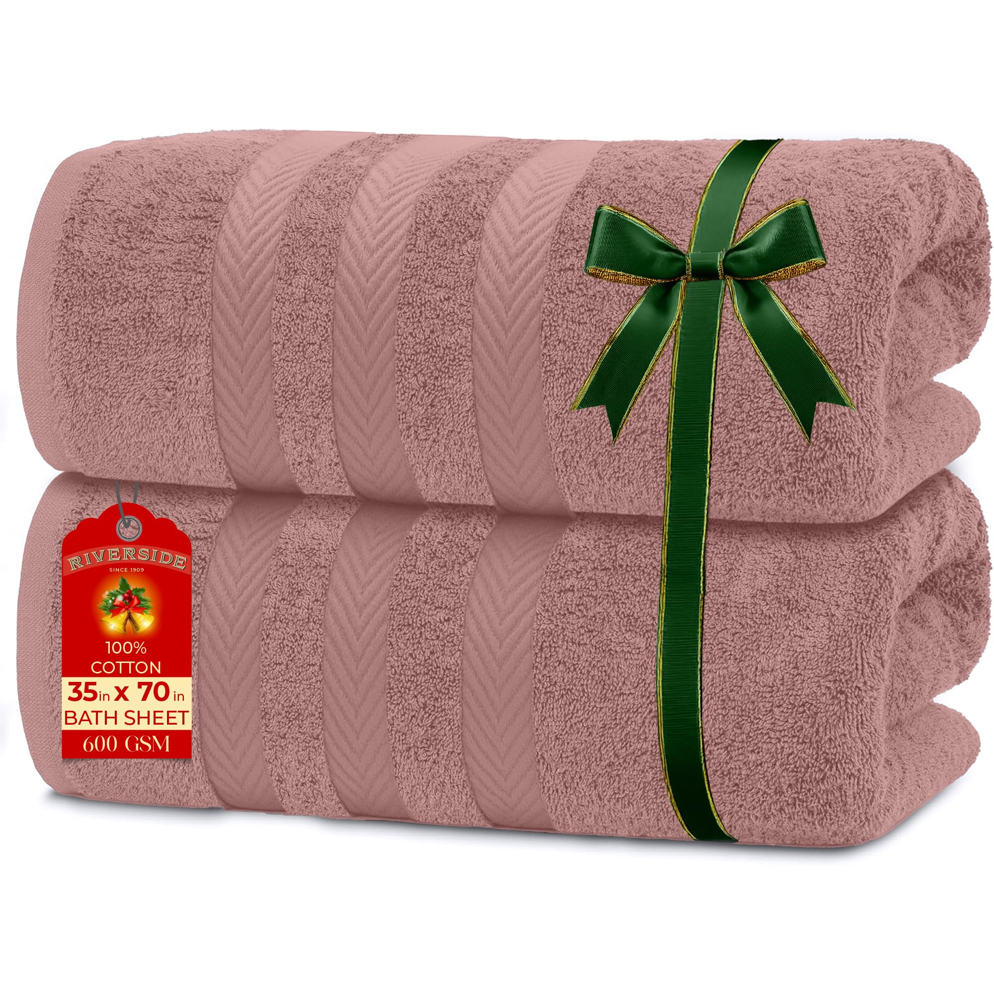 RIVERSIDE Pack of 2 Extra Large Bath Sheets 35 x 70 Inches - 100 Ring Spun Cotton Hotel