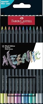 Faber-Castell Black Edition Metallic Colored Pencils 12-Piece Set, Black Wood and Super Soft Core Pencils, Metallic Colored Pencils, Coloring Pencils for Kids, Beginners, and Artists